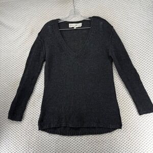 Graham & Spencer V Neck Long Sleeve Sweater Cashmere Wool Silk Blend Dark Gray S